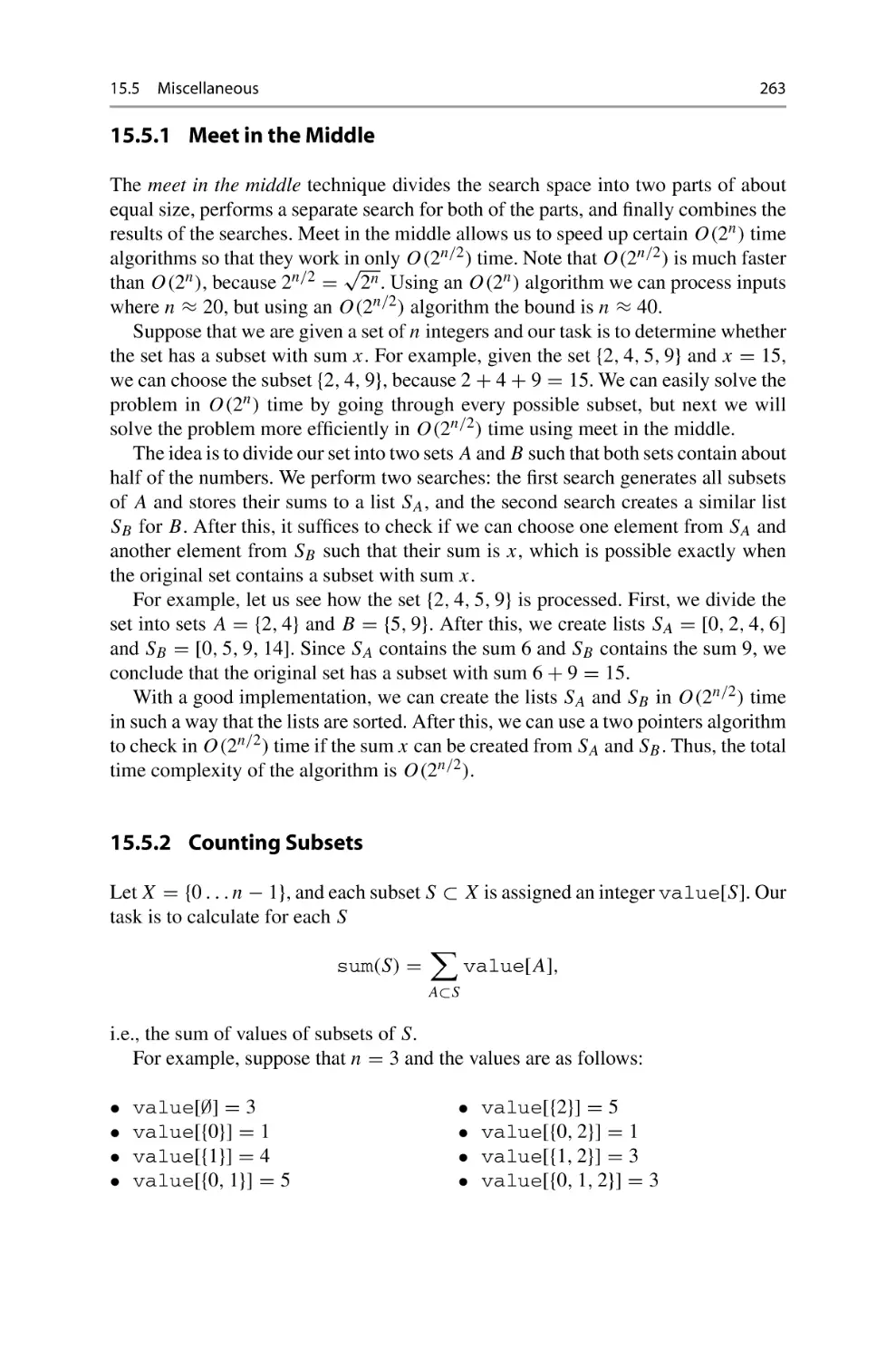 15.5.1 Meet in the Middle
15.5.2 Counting Subsets