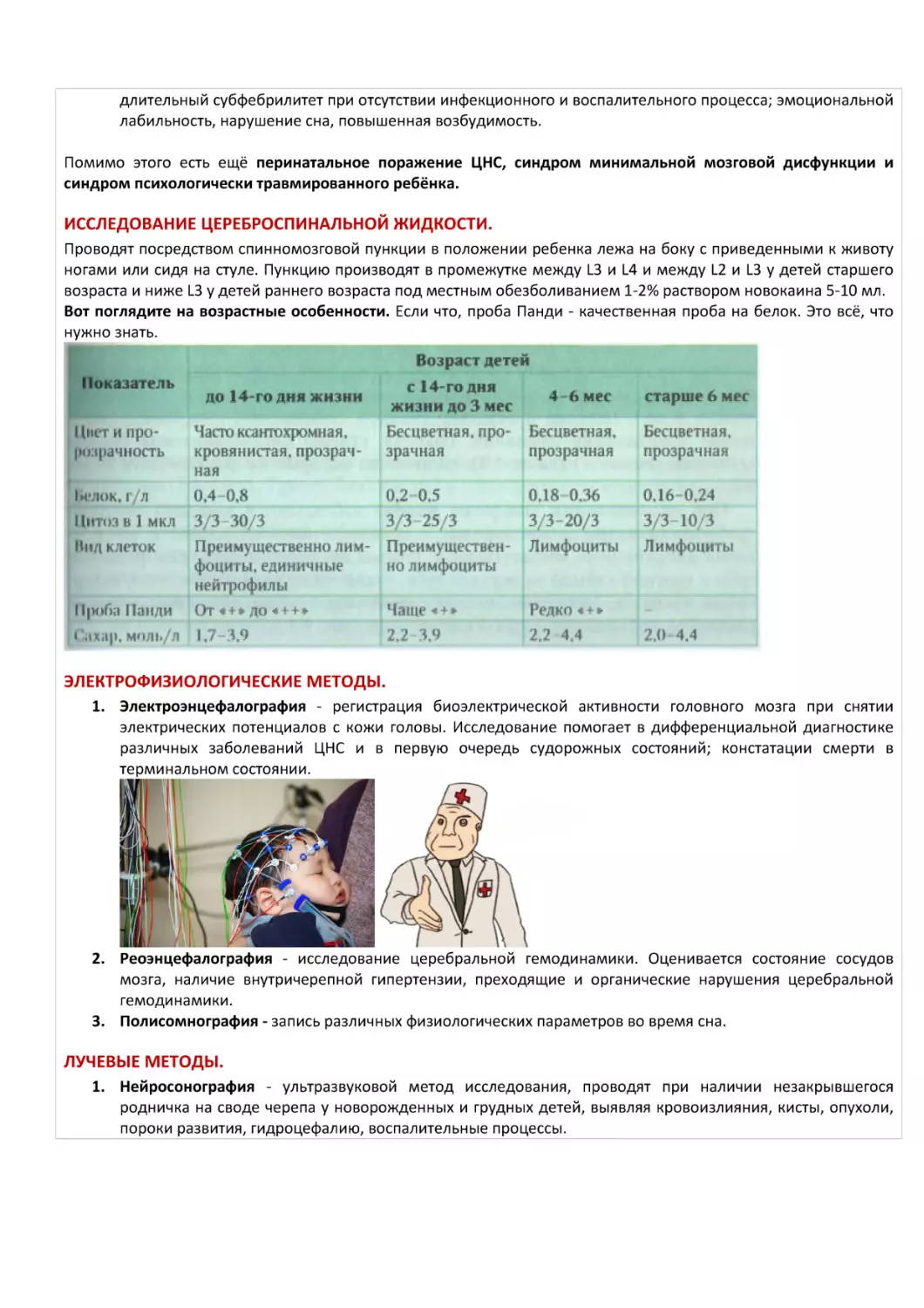 ИССЛЕДОВАНИЕ ЦЕРЕБРОСПИНАЛЬНОЙ ЖИДКОСТИ.
ЭЛЕКТРОФИЗИОЛОГИЧЕСКИЕ МЕТОДЫ.
ЛУЧЕВЫЕ МЕТОДЫ.