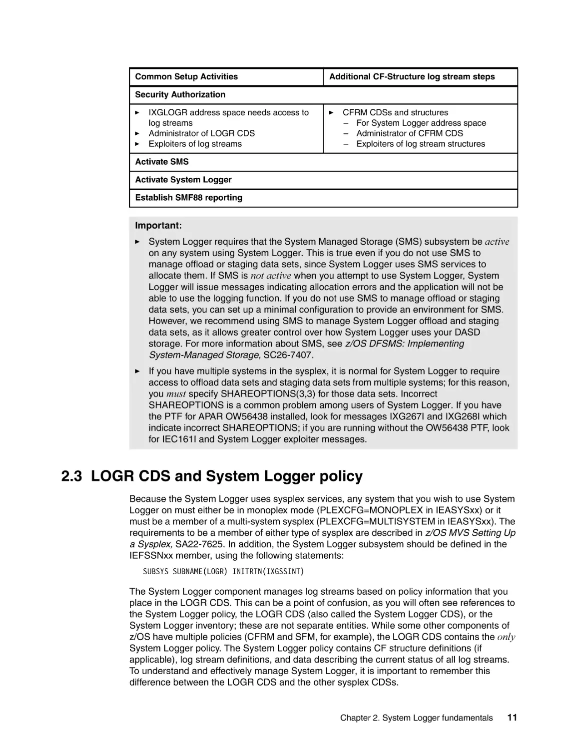 2.3 LOGR CDS and System Logger policy