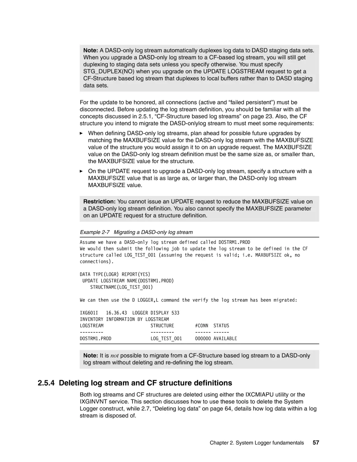 2.5.4 Deleting log stream and CF structure definitions