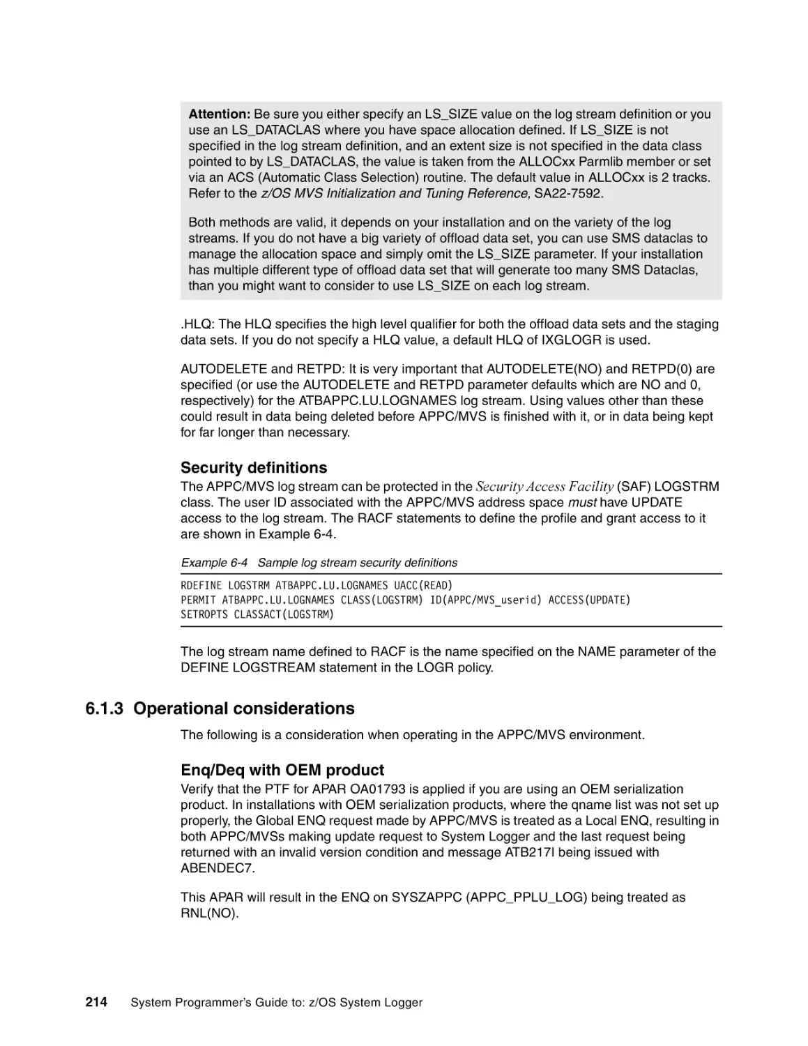 6.1.3 Operational considerations