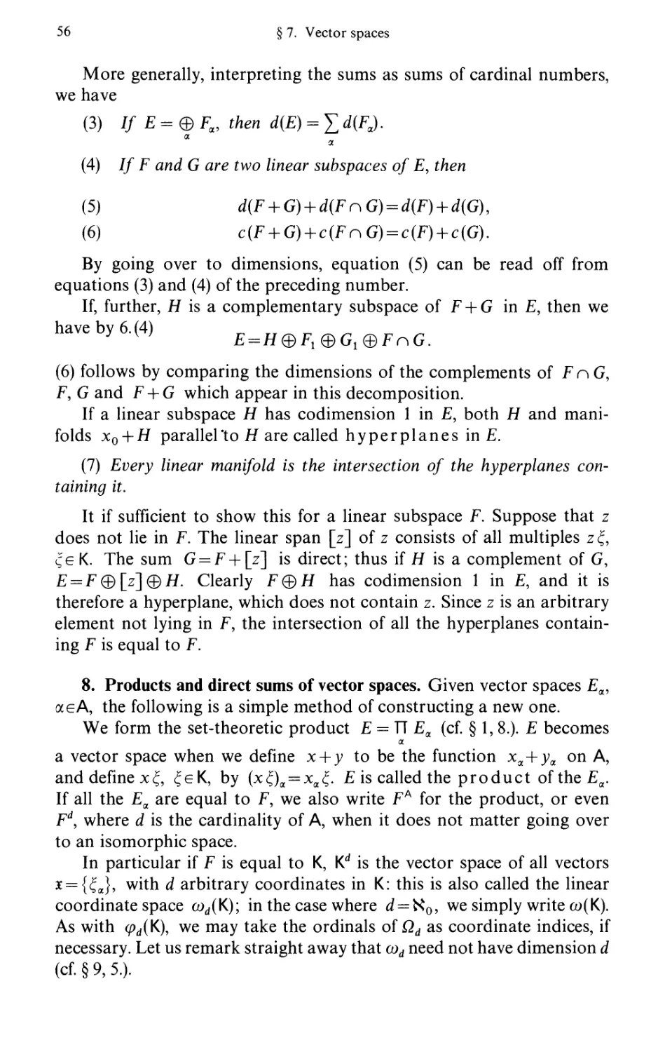 8. Products and direct sums of vector spaces