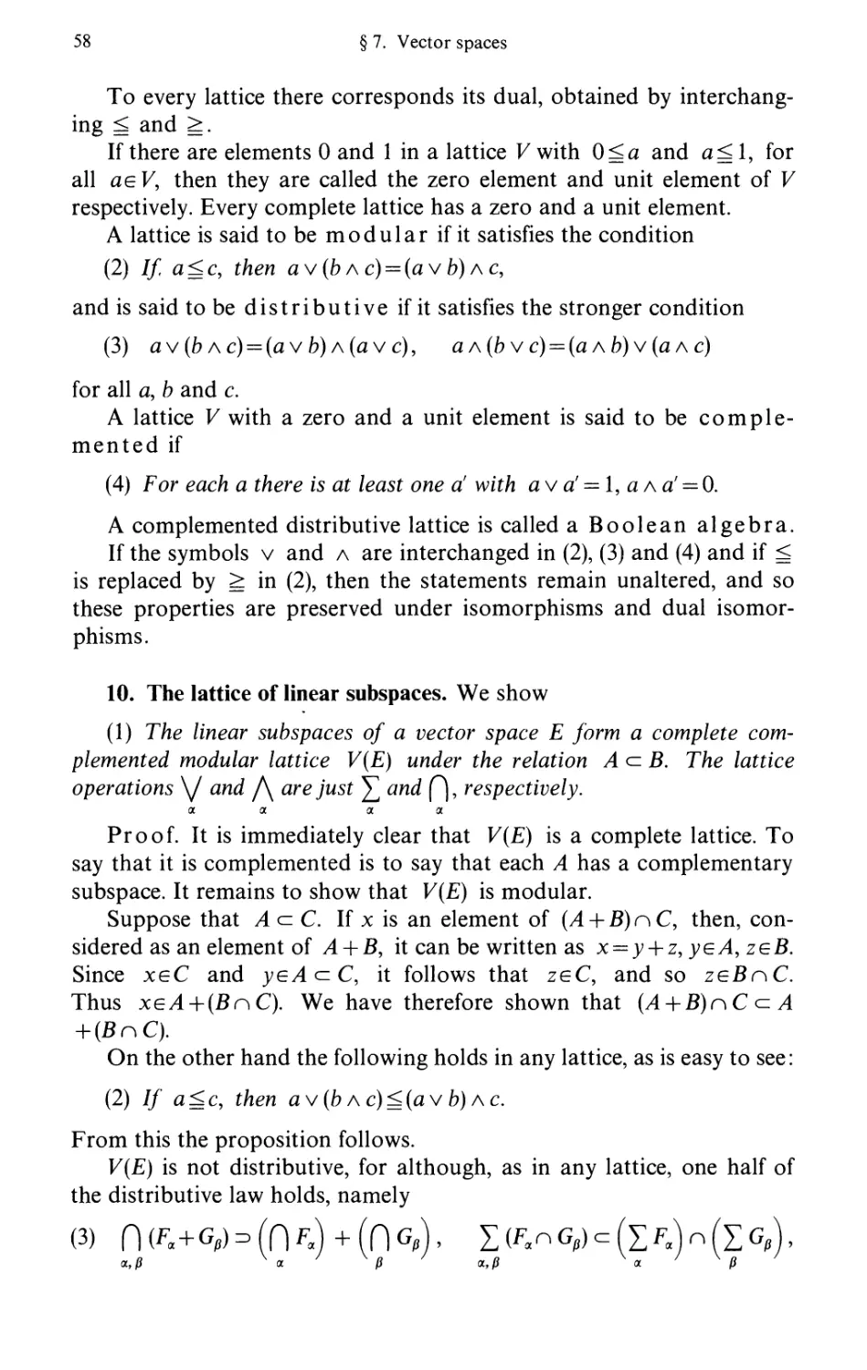 10. The lattice of linear subspaces