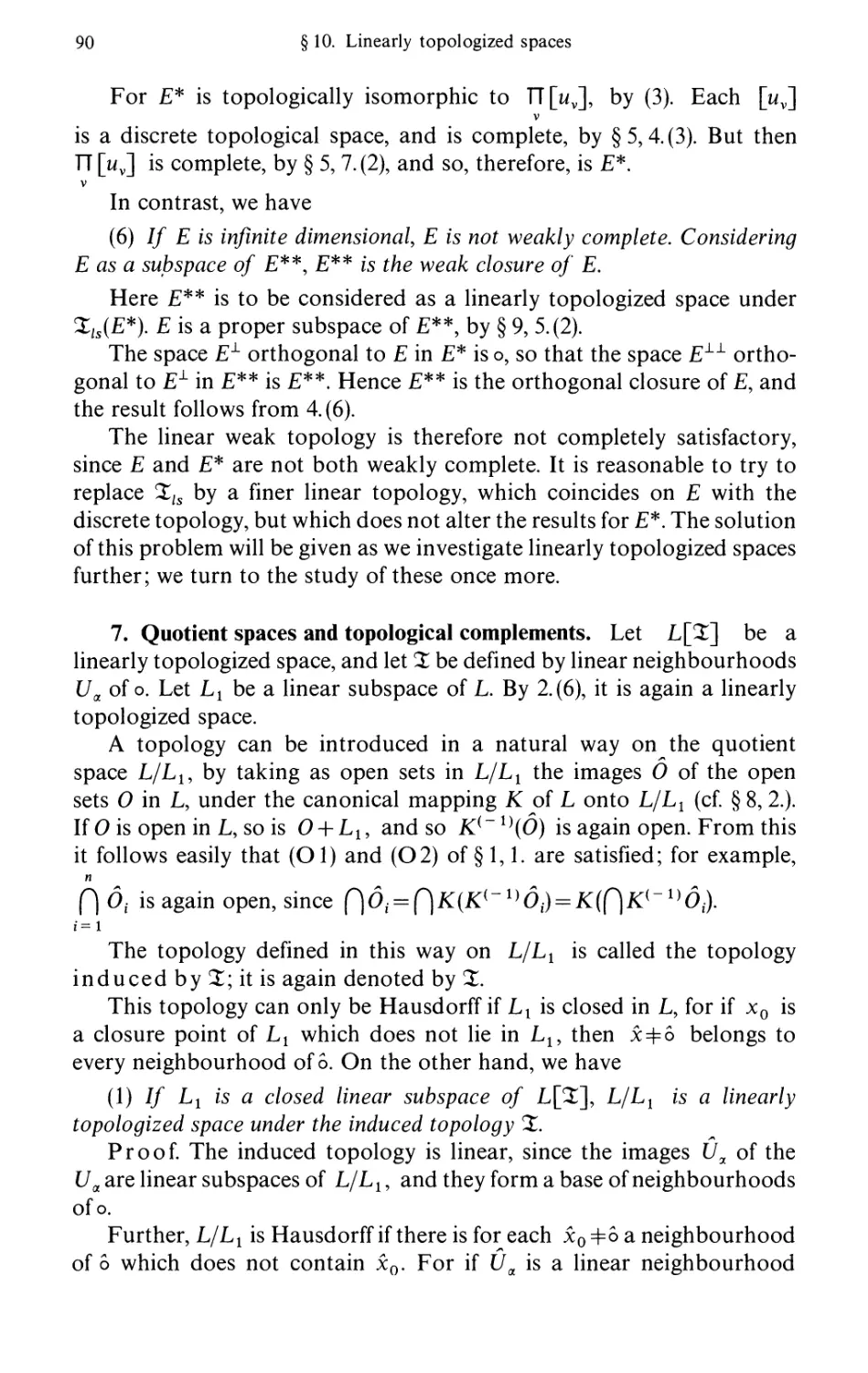 7. Quotient spaces and topological complements