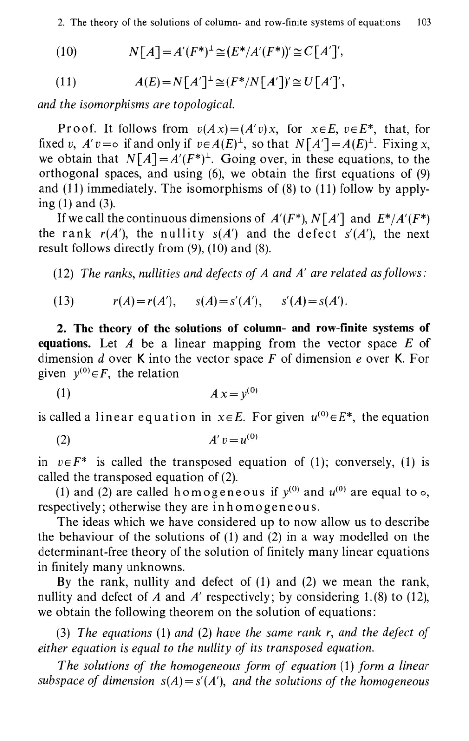 2. The theory of the solutions of column- and row-finite systems of equations