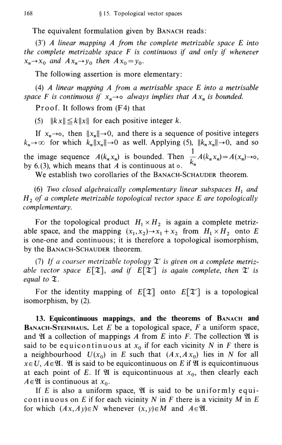 13. Equicontinuous mappings, and the theorems of Banach and Banach-Steinhaus