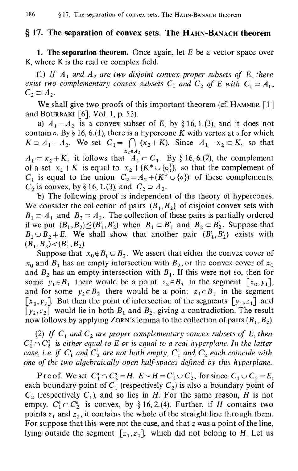 §17. The separation of convex sets. The Hahn-Banach theorem