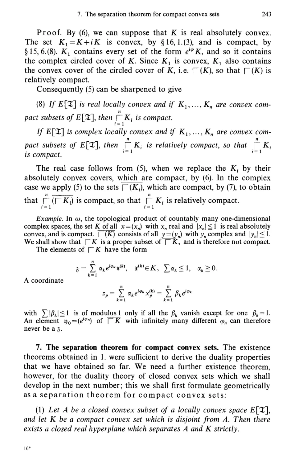 7. The separation theorem for compact convex sets