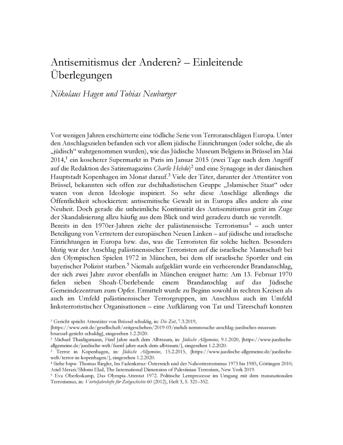 Antisemitismus der Anderen? – Einleitende Überlegungen – Nikolaus Hagen und Tobias Neuburger