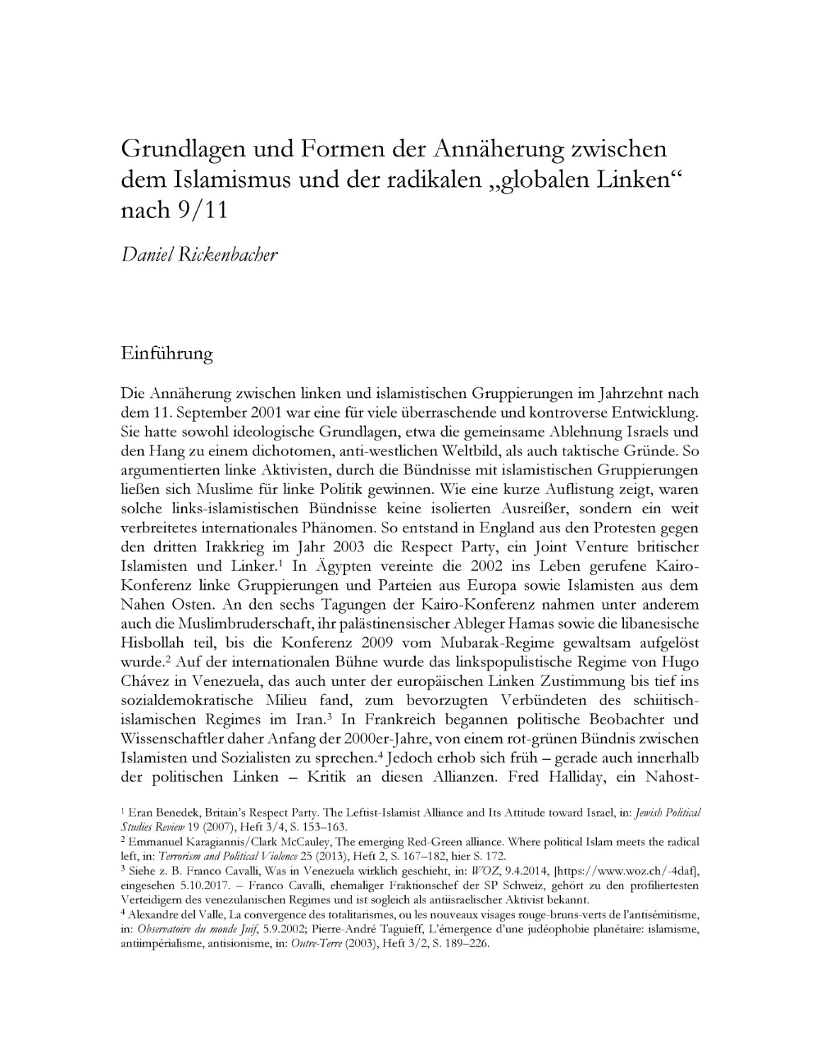 Grundlagen und Formen der Annäherung zwischen dem Islamismus und der radikalen „globalen Linken“ nach 9/11 – Daniel Rickenbacher