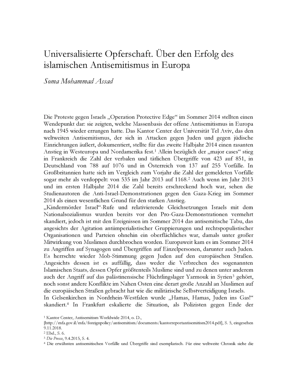 Universalisierte Opferschaft. Über den Erfolg des islamischen Antisemitismus in Europa – Soma Mohammad Assad