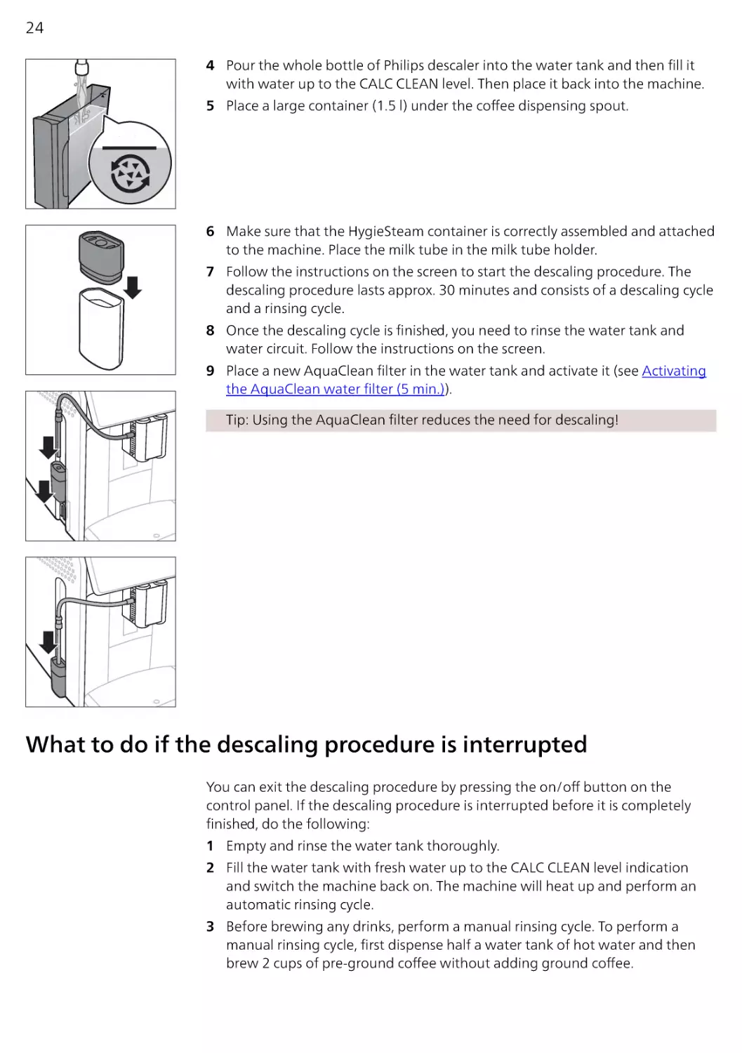 What to do if the descaling procedure is interrupted