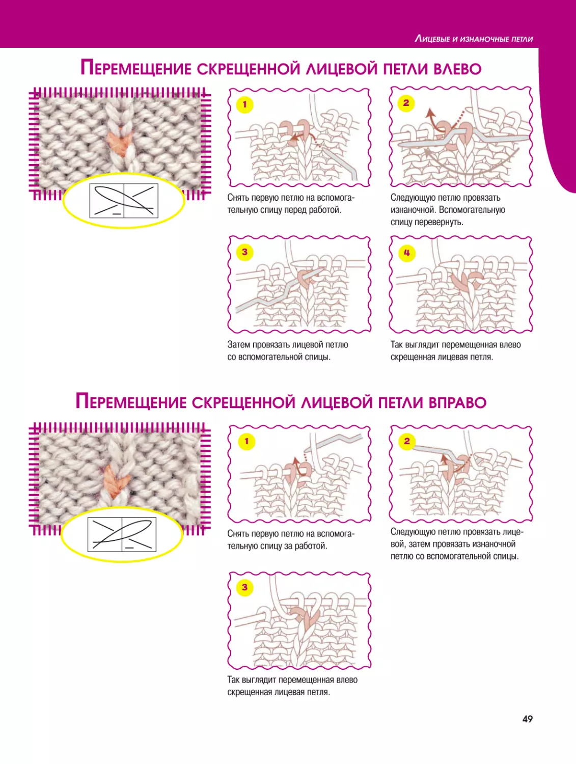 Перемещение скрещенной лицевой петли влево
Перемещение скрещенной лицевой петли вправо