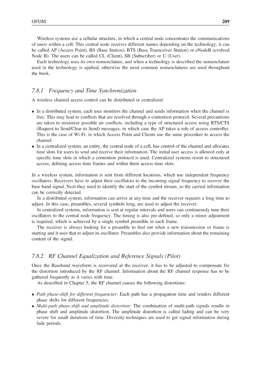 7.8.1 Frequency and Time Synchronization
7.8.2 RF Channel Equalization and Reference Signals (Pilot)