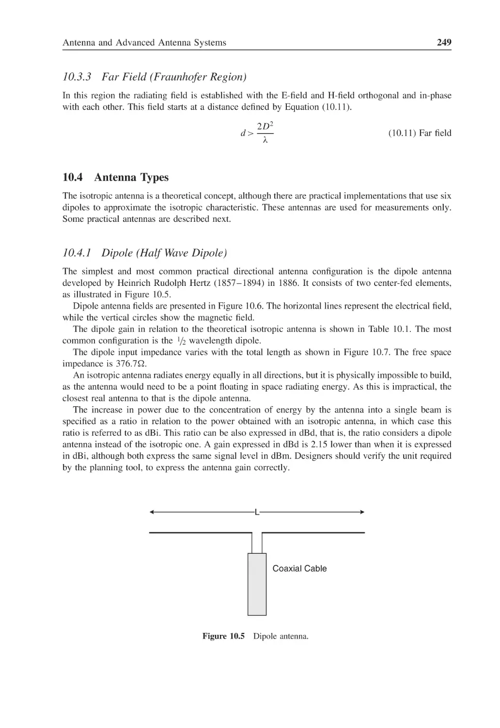 10.3.3 Far Field (Fraunhofer Region)
10.4 Antenna Types
10.4.1 Dipole (Half Wave Dipole)