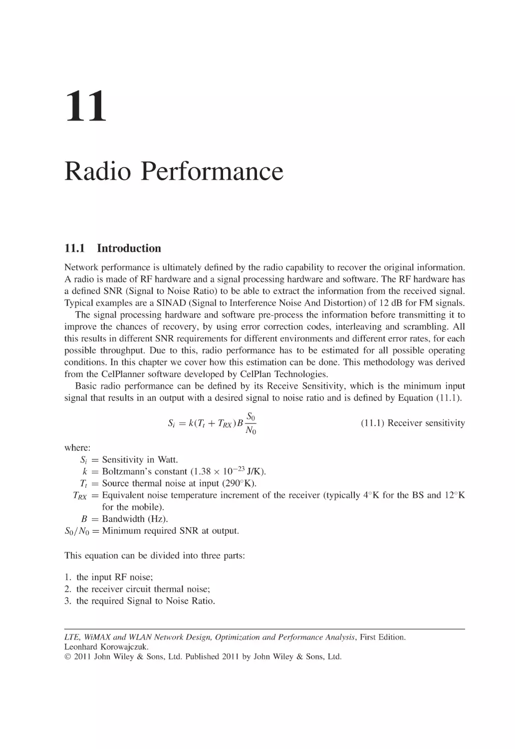 11 Radio Performance
11.1 Introduction