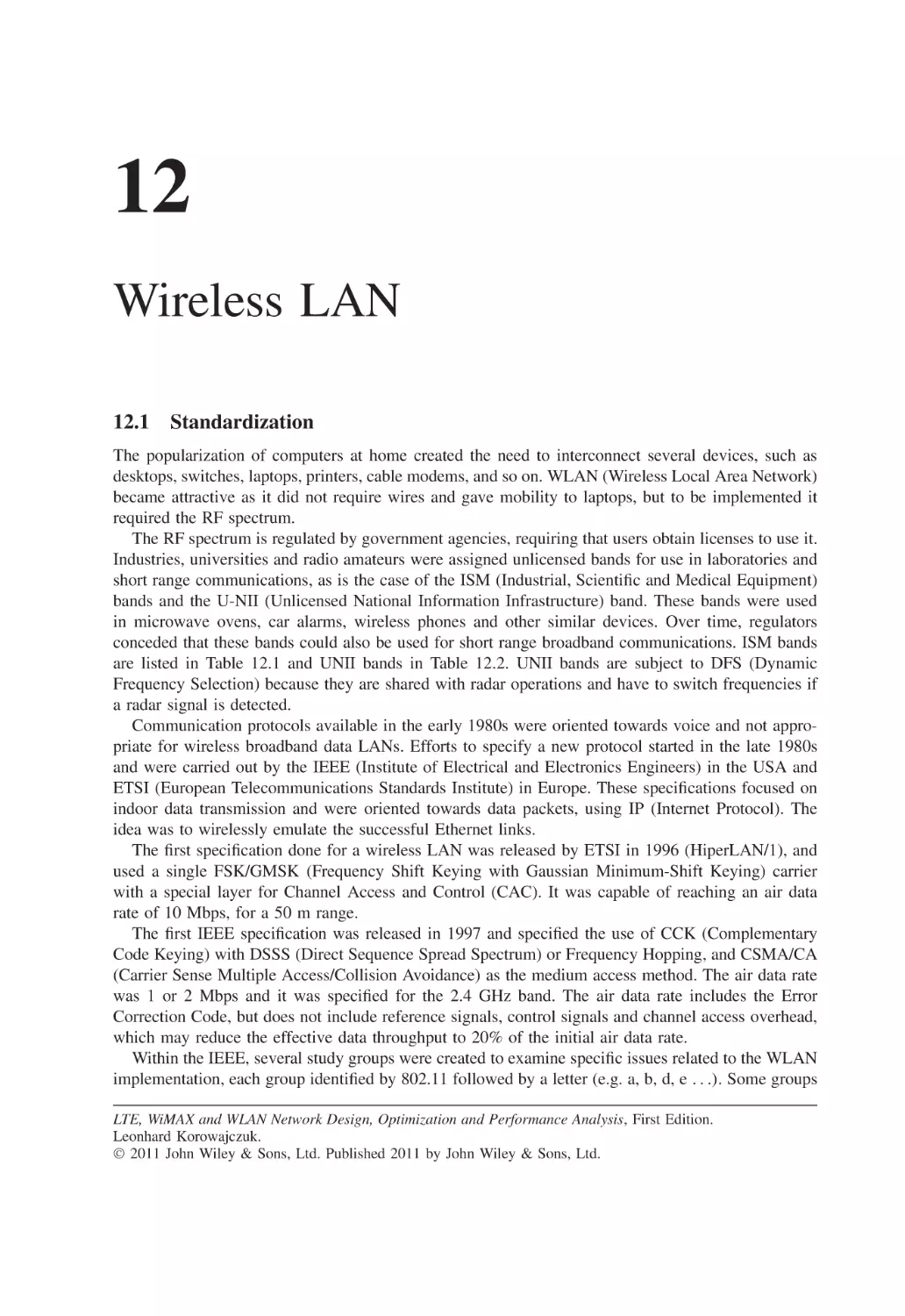 12 Wireless LAN
12.1 Standardization