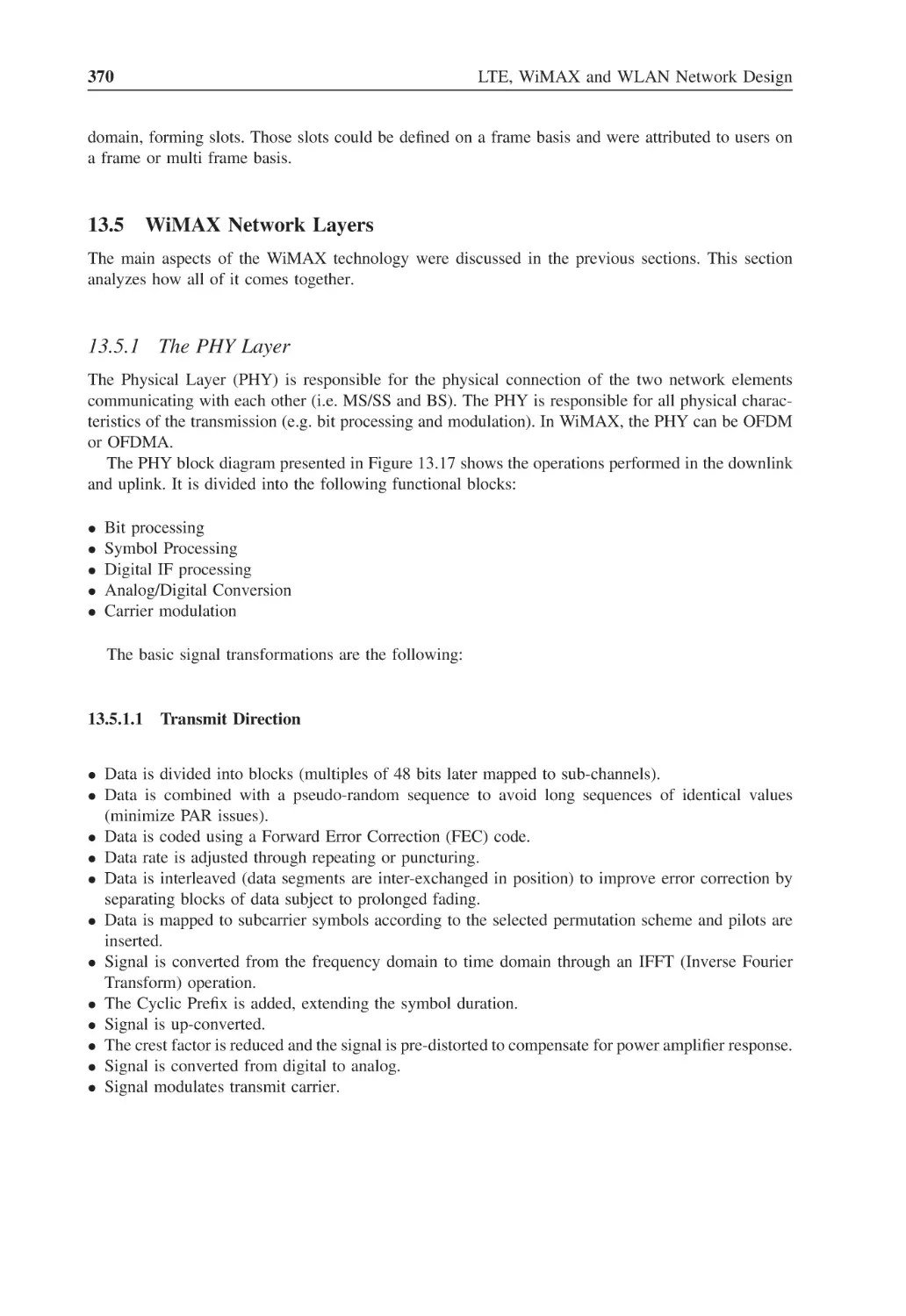 13.5 WiMAX Network Layers
13.5.1 The PHY Layer