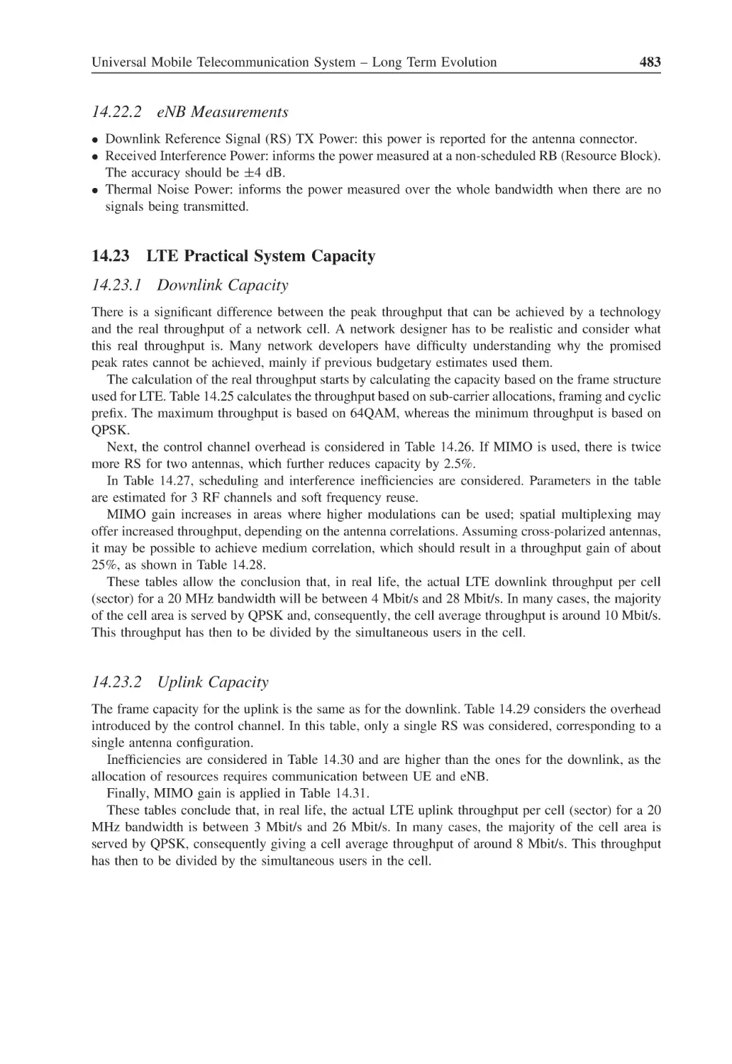 14.22.2 eNB Measurements
14.23 LTE Practical System Capacity
14.23.1 Downlink Capacity
14.23.2 Uplink Capacity