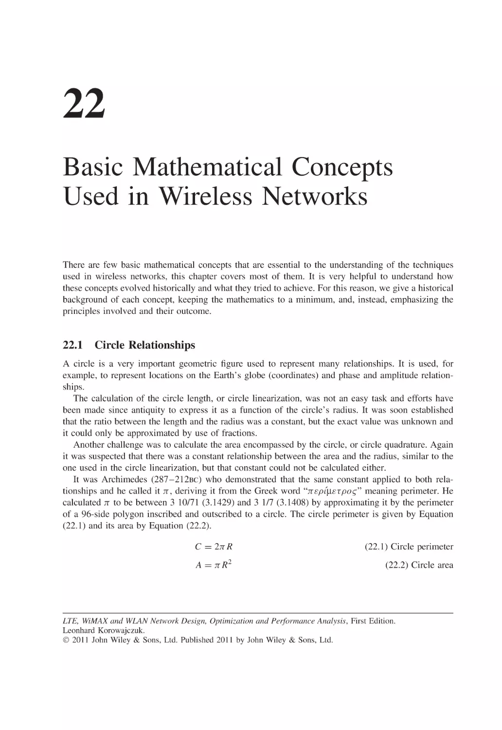 22 Basic Mathematical Concepts Used in Wireless Networks
22.1 Circle Relationships