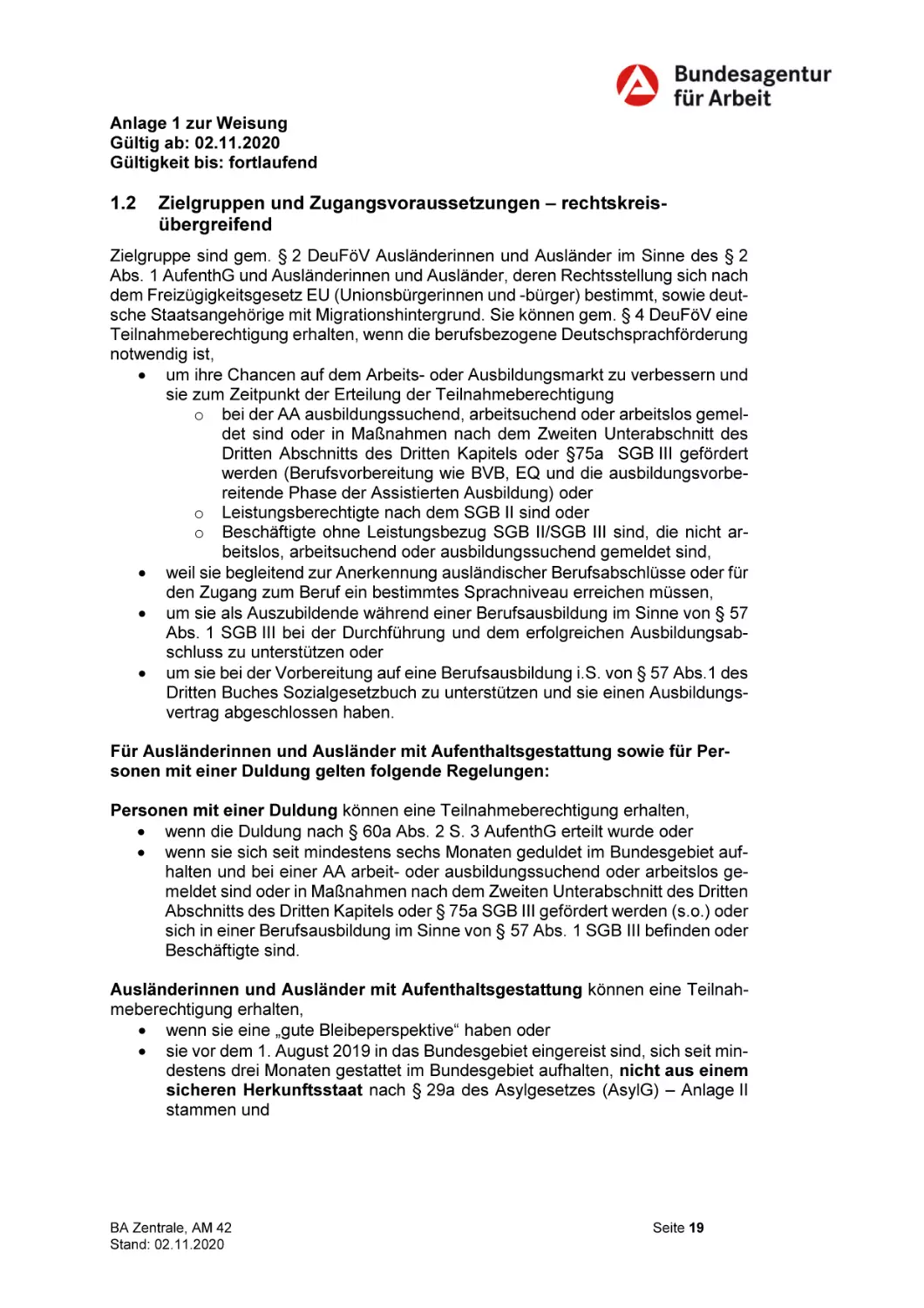 1.2 Zielgruppen und Zugangsvoraussetzungen – rechtskreisübergreifend