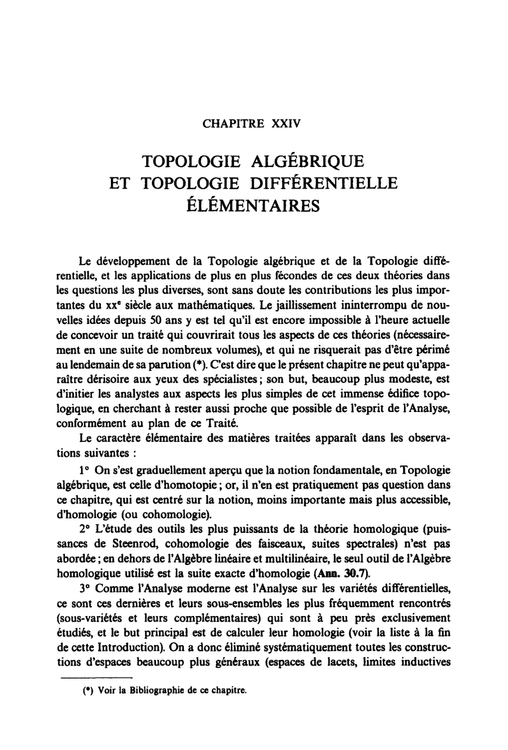 Chapitre XXIV Topologie algébrique et topologie différentielle élémentaires
