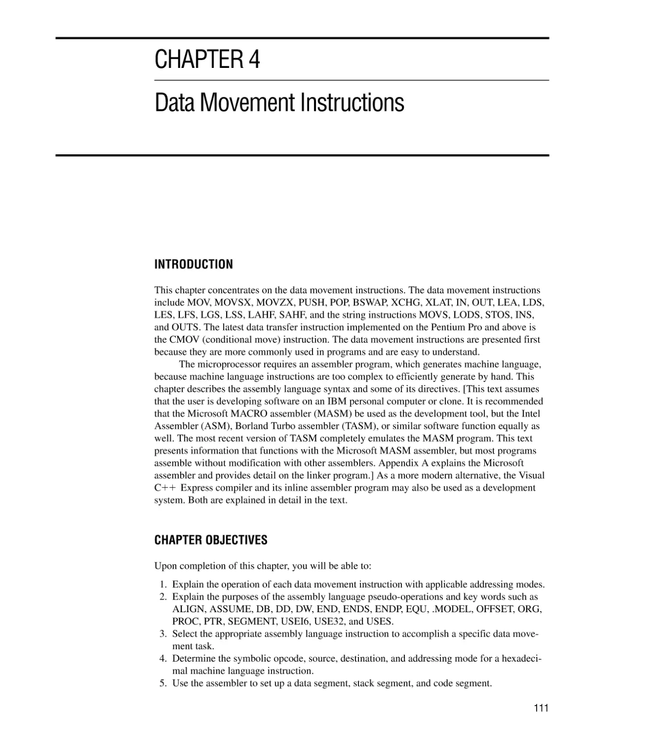 CHAPTER 4 DATA MOVEMENT INSTRUCTIONS
Introduction/Chapter Objectives