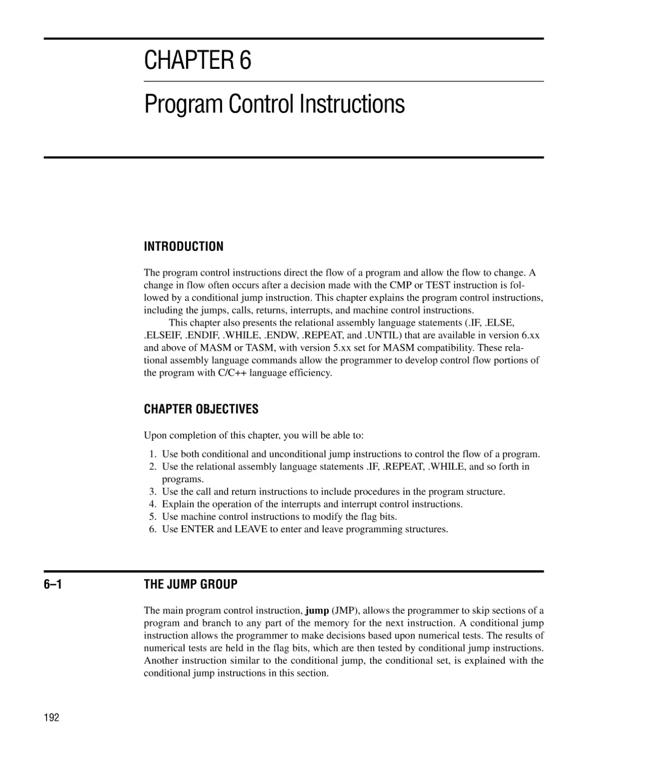 CHAPTER 6 PROGRAM CONTROL INSTRUCTIONS
Introduction/Chapter Objectives
6–1 The Jump Group