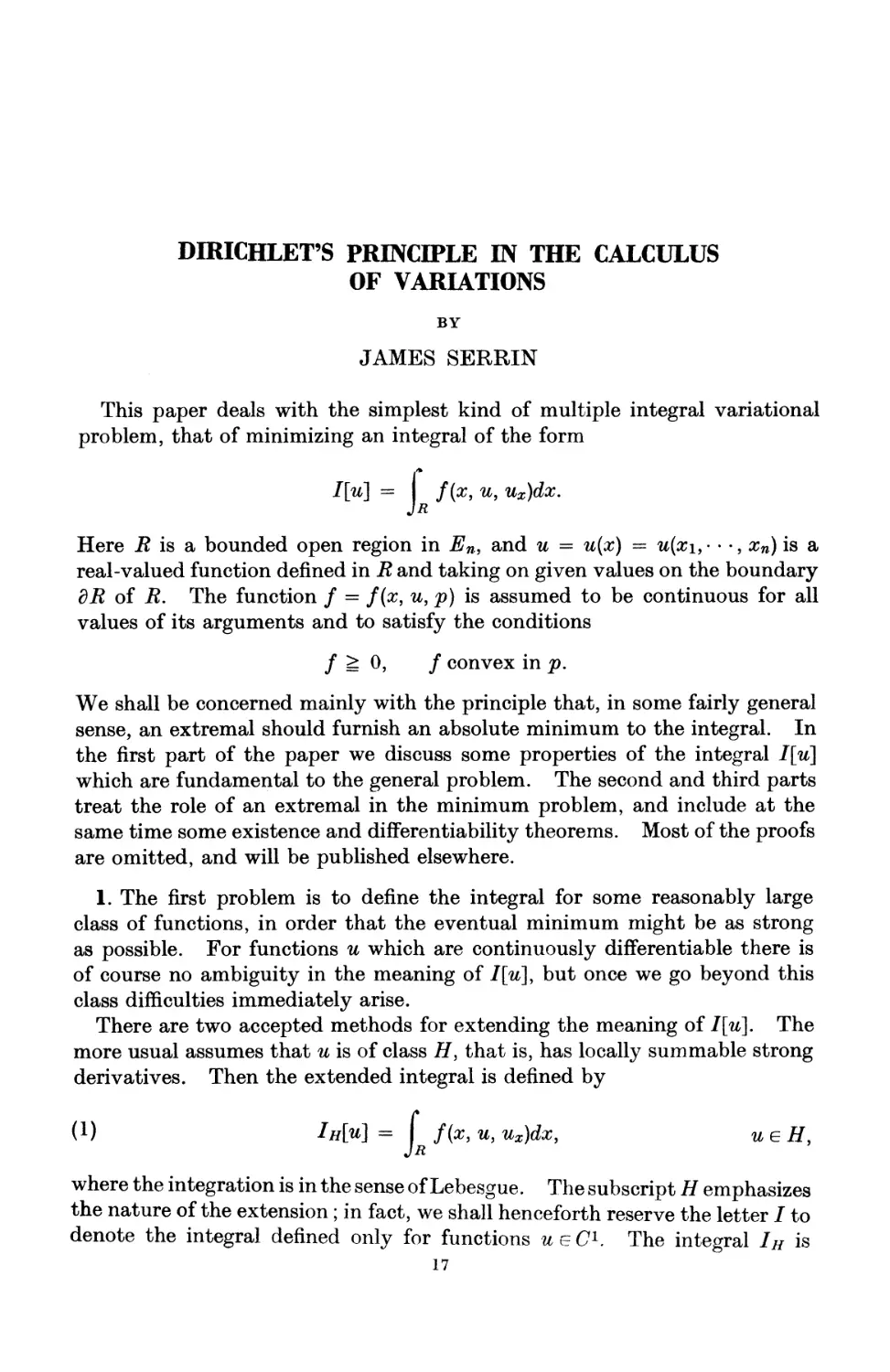 Dirichlefs Principle in the Calculus of Variations