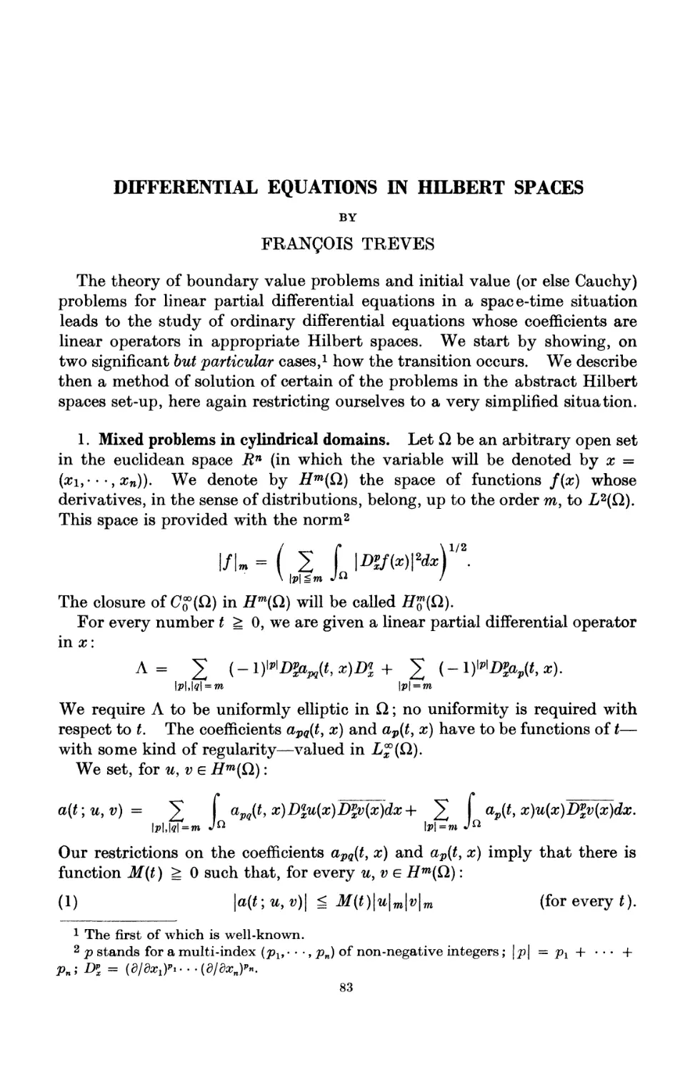 Differential Equations in Hilbert Spaces