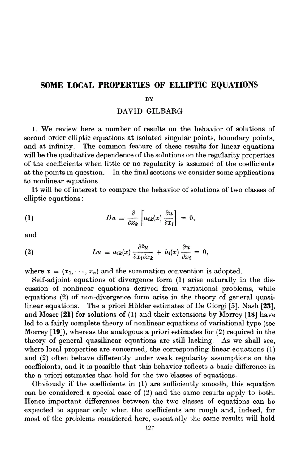 Some Local Properties of Elliptic Equations