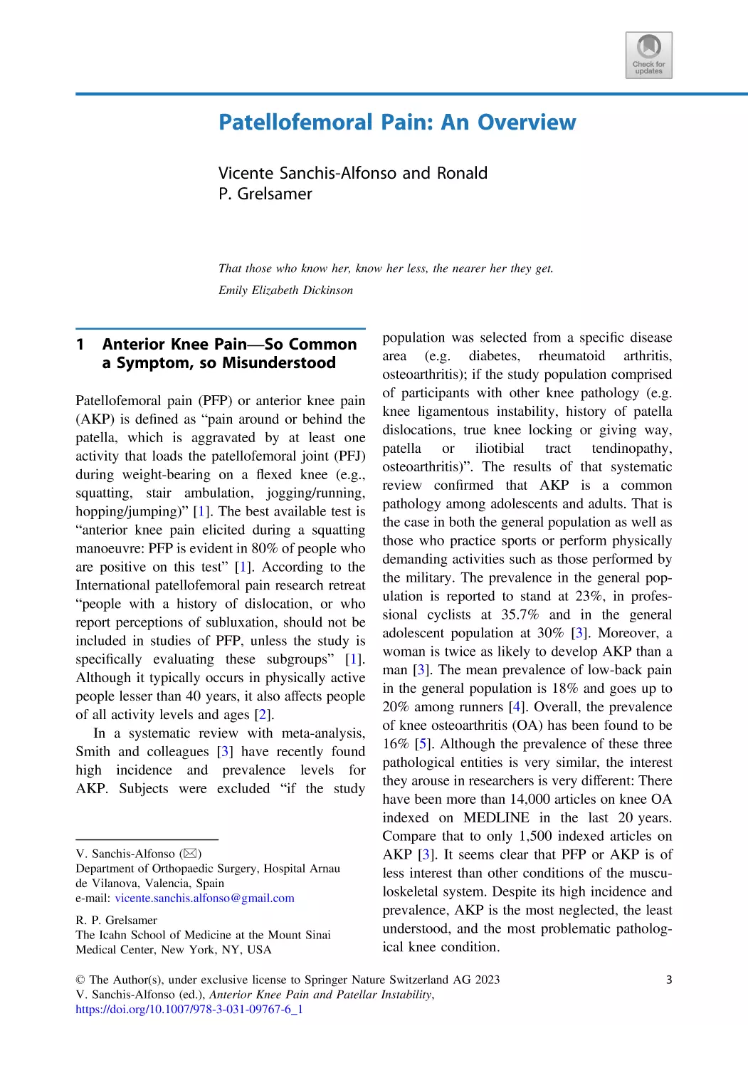 1 Patellofemoral Pain
1 Anterior Knee Pain—So Common a Symptom, so Misunderstood