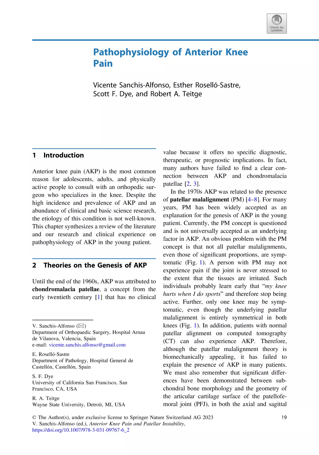 2 Pathophysiology of Anterior Knee Pain
1 Introduction
2 Theories on the Genesis of AKP