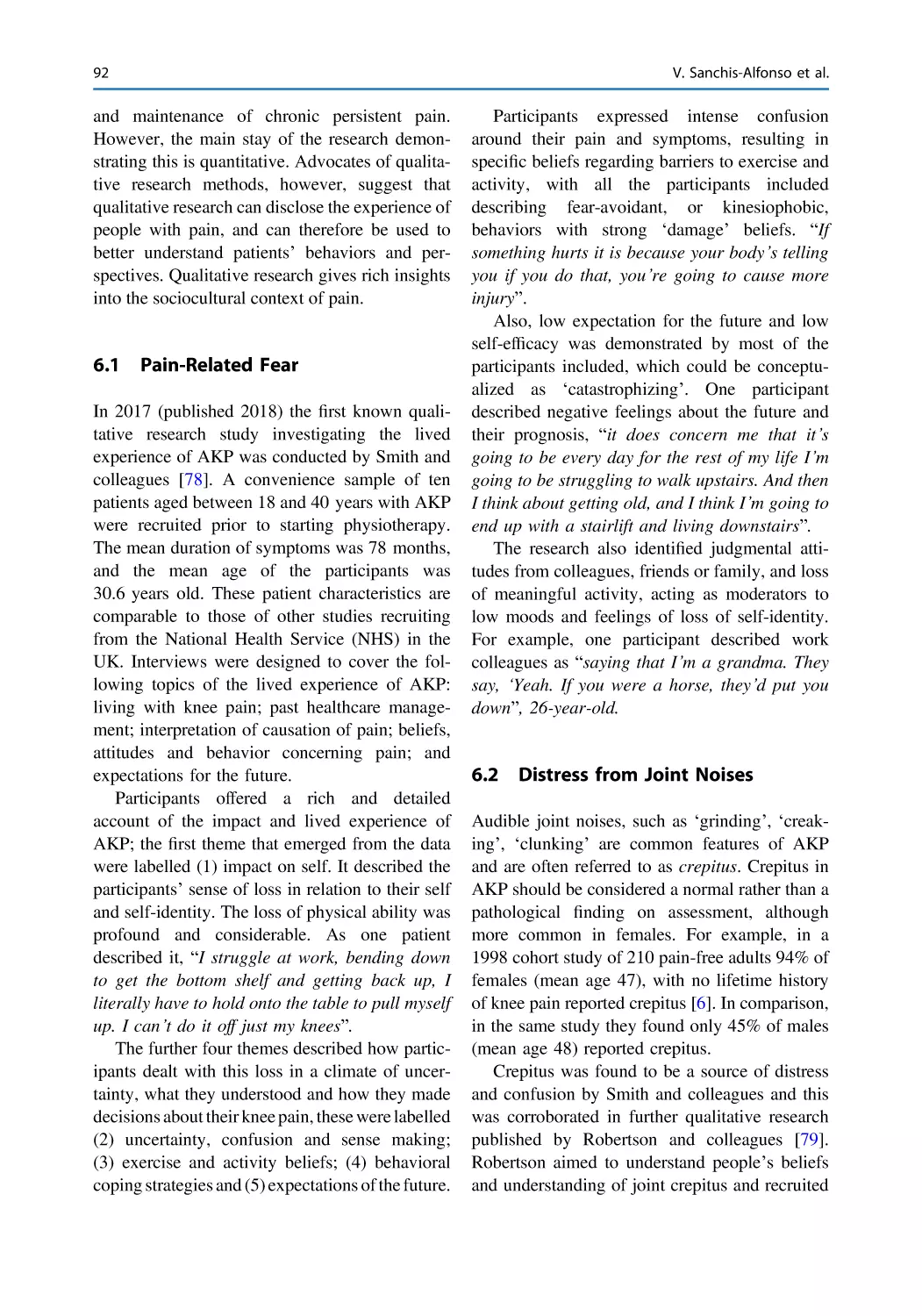 6.1 Pain-Related Fear
6.2 Distress from Joint Noises