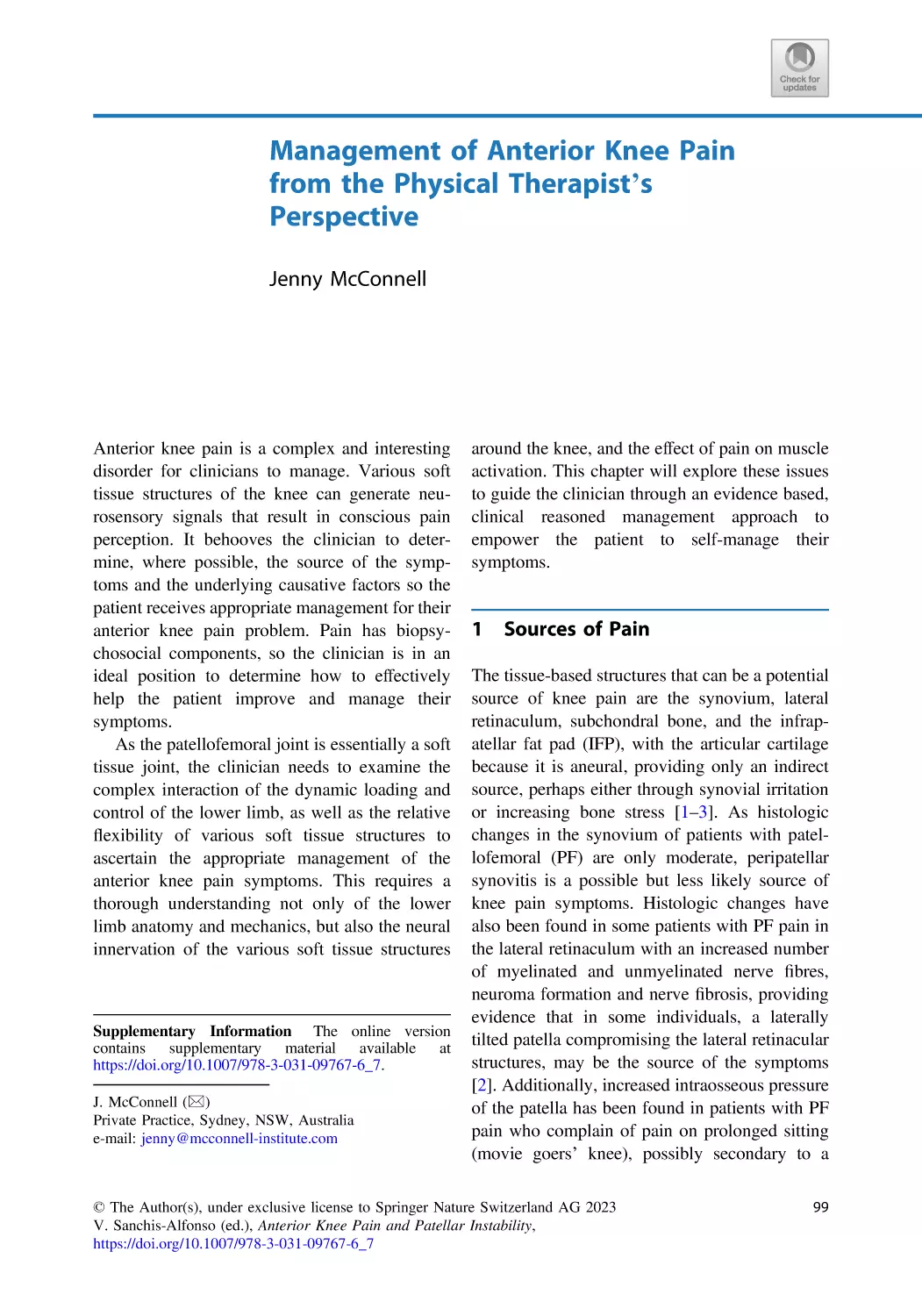 7 Management of Anterior Knee Pain from the Physical Therapist’s Perspective
1 Sources of Pain