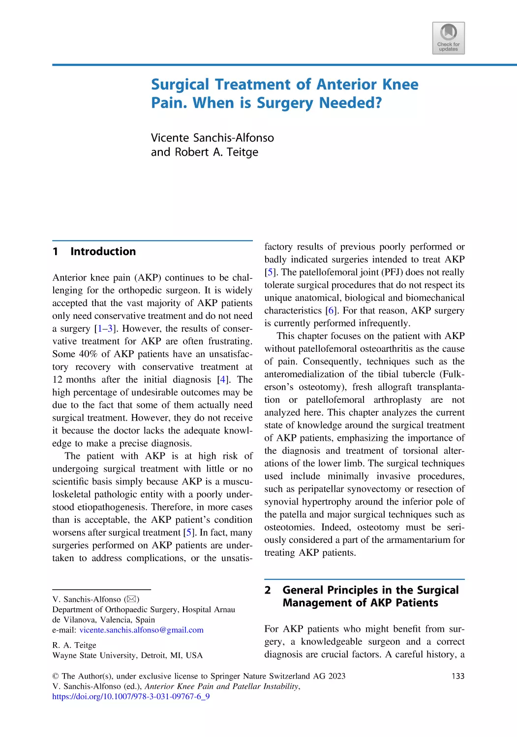 9 Surgical Treatment of Anterior Knee Pain. When is Surgery Needed?
1 Introduction
2 General Principles in the Surgical Management of AKP Patients