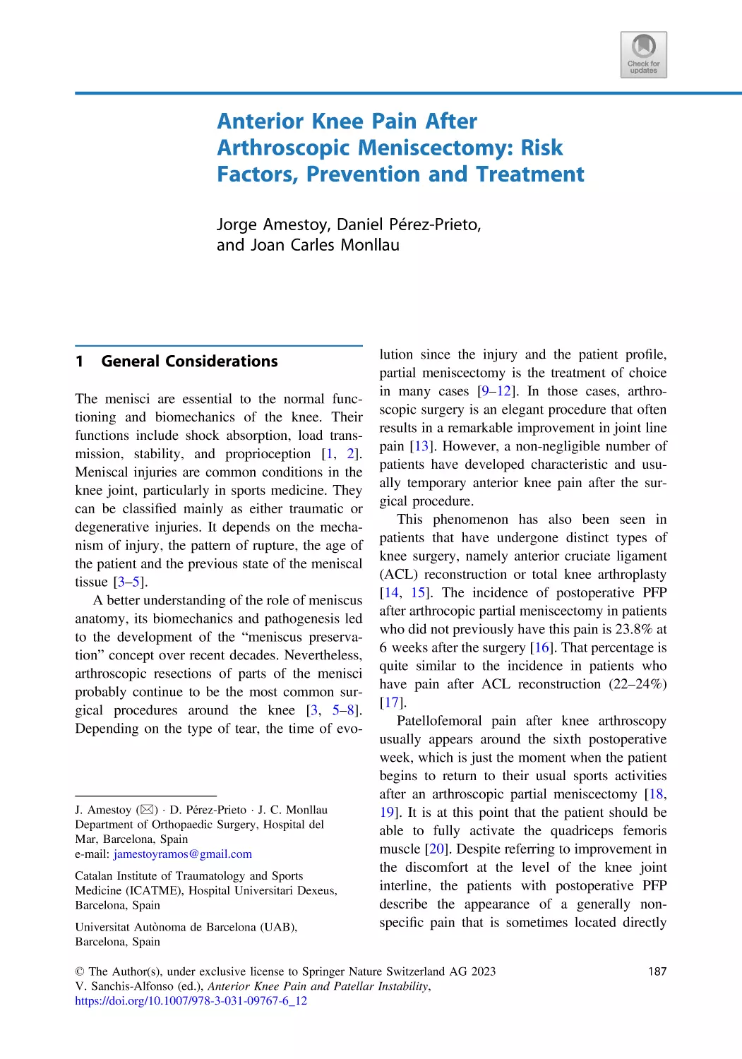 12 Anterior Knee Pain After Arthroscopic Meniscectomy
1 General Considerations