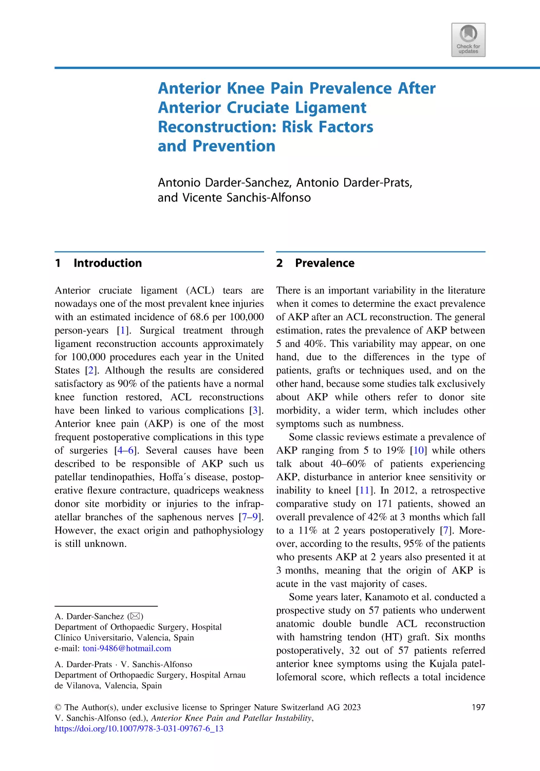 13 Anterior Knee Pain Prevalence After Anterior Cruciate Ligament Reconstruction
1 Introduction
2 Prevalence