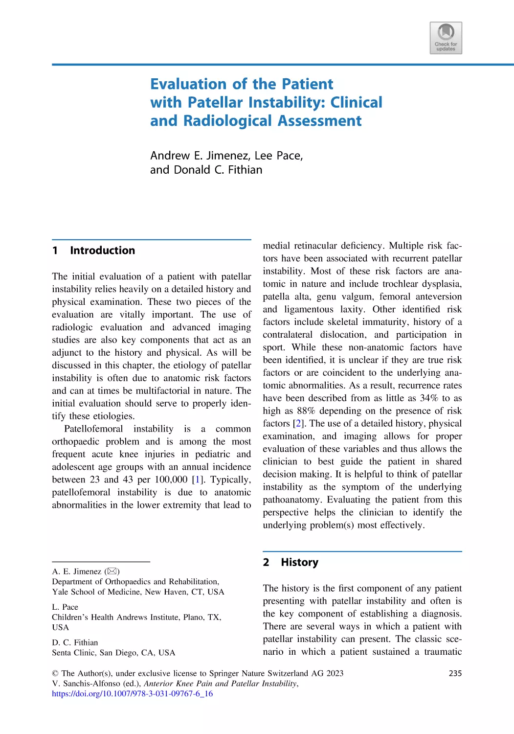 16 Evaluation of the Patient with Patellar Instability
1 Introduction
2 History