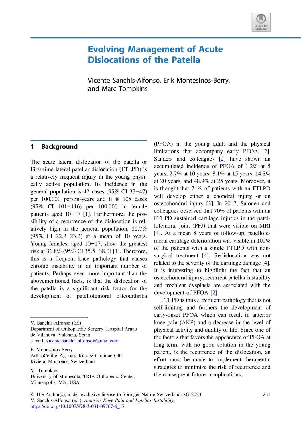 17 Evolving Management of Acute Dislocations of the Patella
1 Background