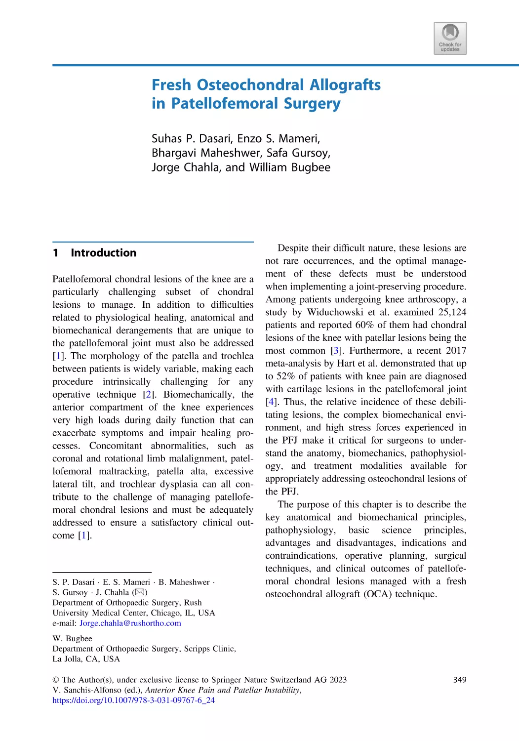 24 Fresh Osteochondral Allografts in Patellofemoral Surgery
1 Introduction