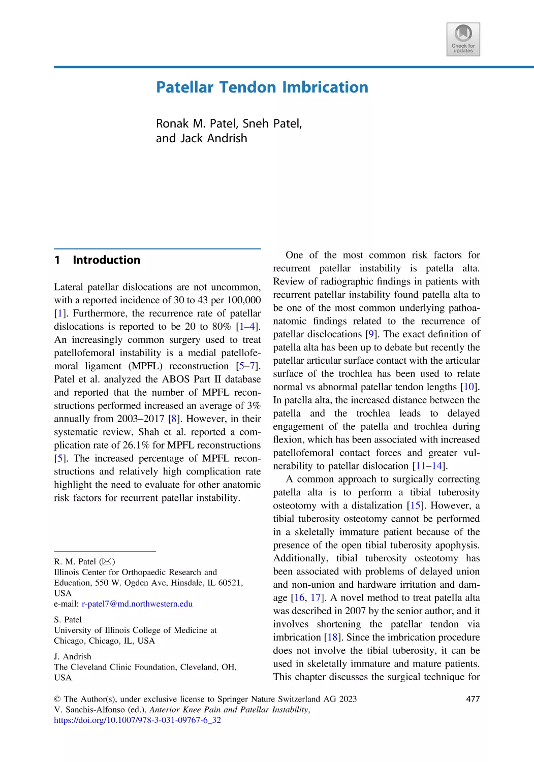 32 Patellar Tendon Imbrication
1 Introduction