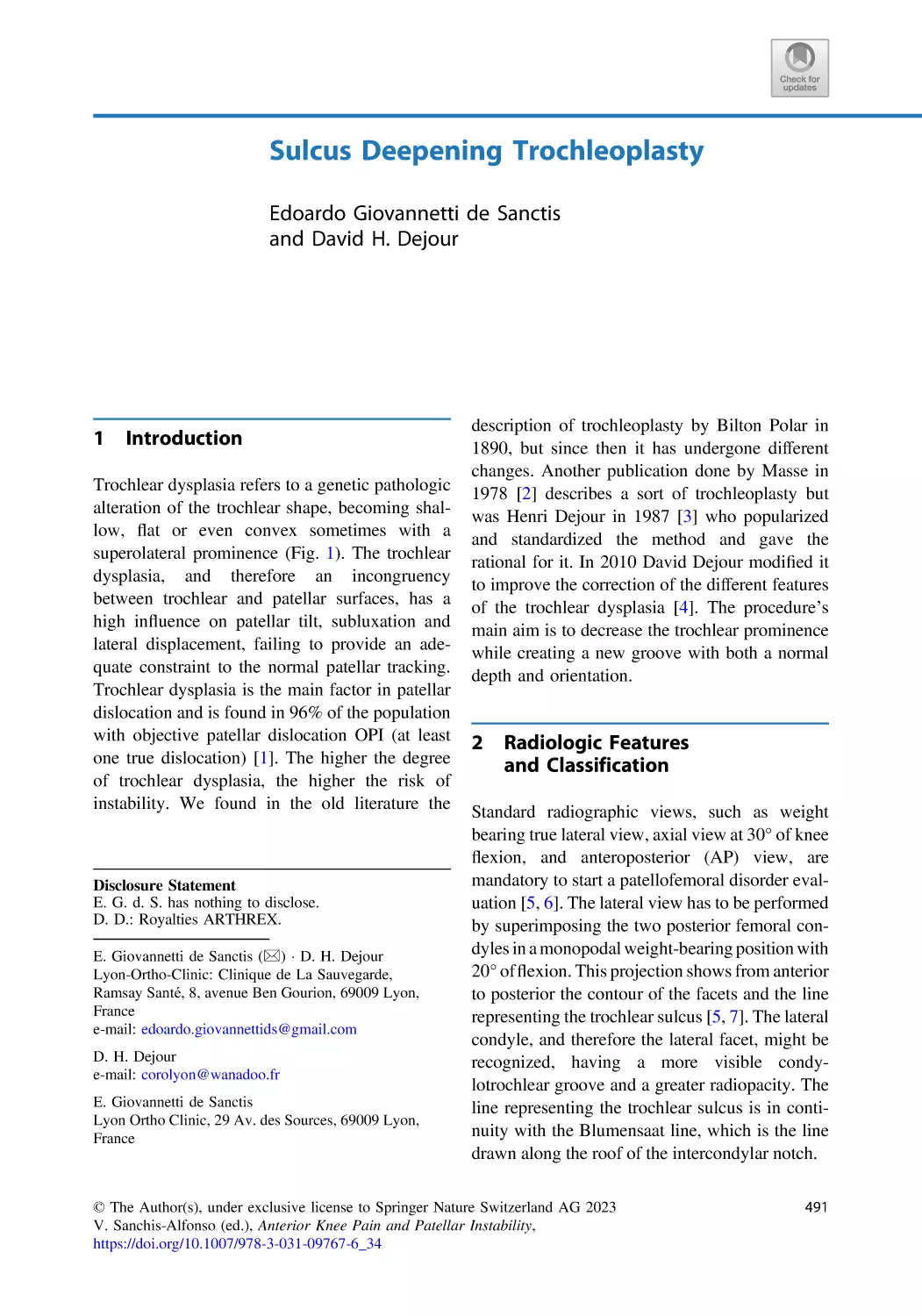 34 Sulcus Deepening Trochleoplasty
1 Introduction
2 Radiologic Features and Classification