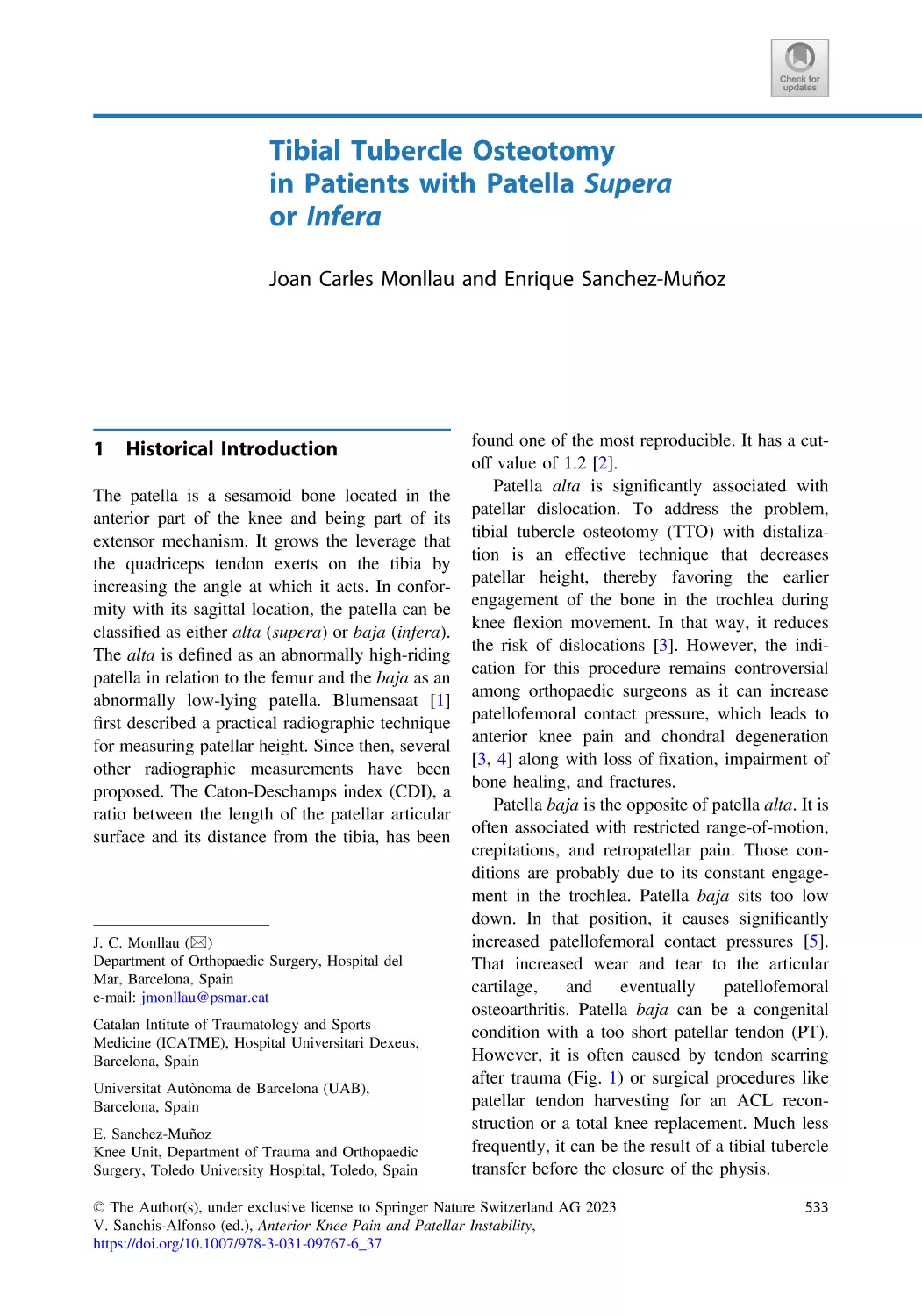 37 Tibial Tubercle Osteotomy in Patients with Patella Supera or Infera
1 Historical Introduction