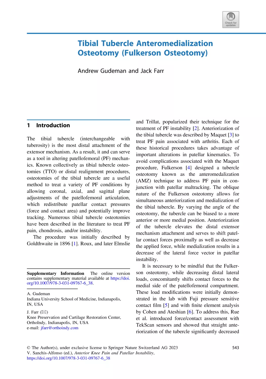 38 Tibial Tubercle Anteromedialization Osteotomy (Fulkerson Osteotomy)
1 Introduction