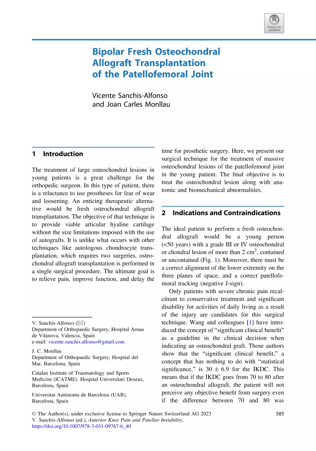 40 Bipolar Fresh Osteochondral Allograft Transplantation of the Patellofemoral Joint
1 Introduction
2 Indications and Contraindications