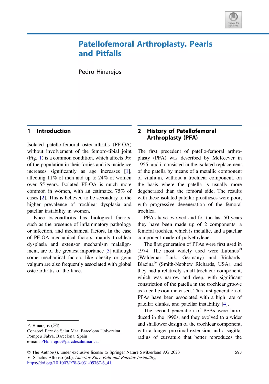 41 Patellofemoral Arthroplasty. Pearls and Pitfalls
1 Introduction
2 History of Patellofemoral Arthroplasty (PFA)