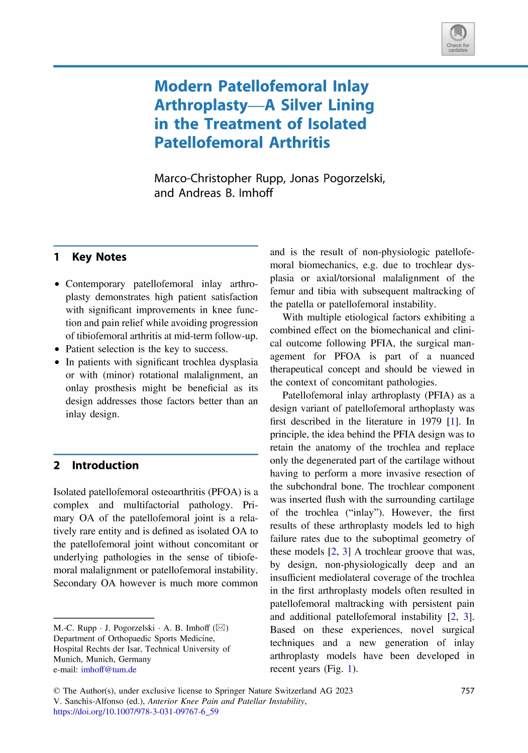 59 Modern Patellofemoral Inlay Arthroplasty—A Silver Lining in the Treatment of Isolated Patellofemoral Arthritis
1 Key Notes
2 Introduction