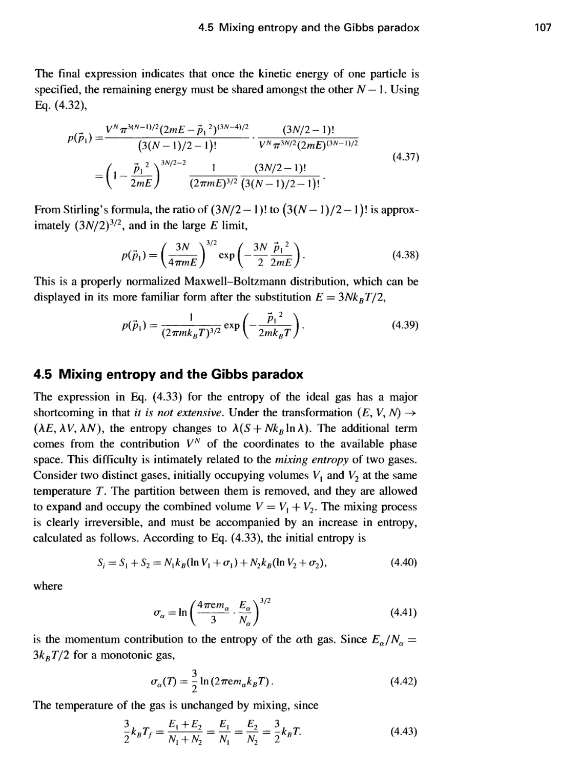 4.5 Mixing entropy and the Gibbs paradox