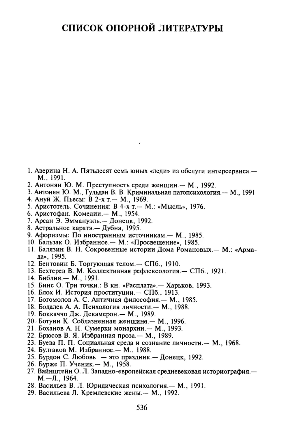 Список опорной литературы